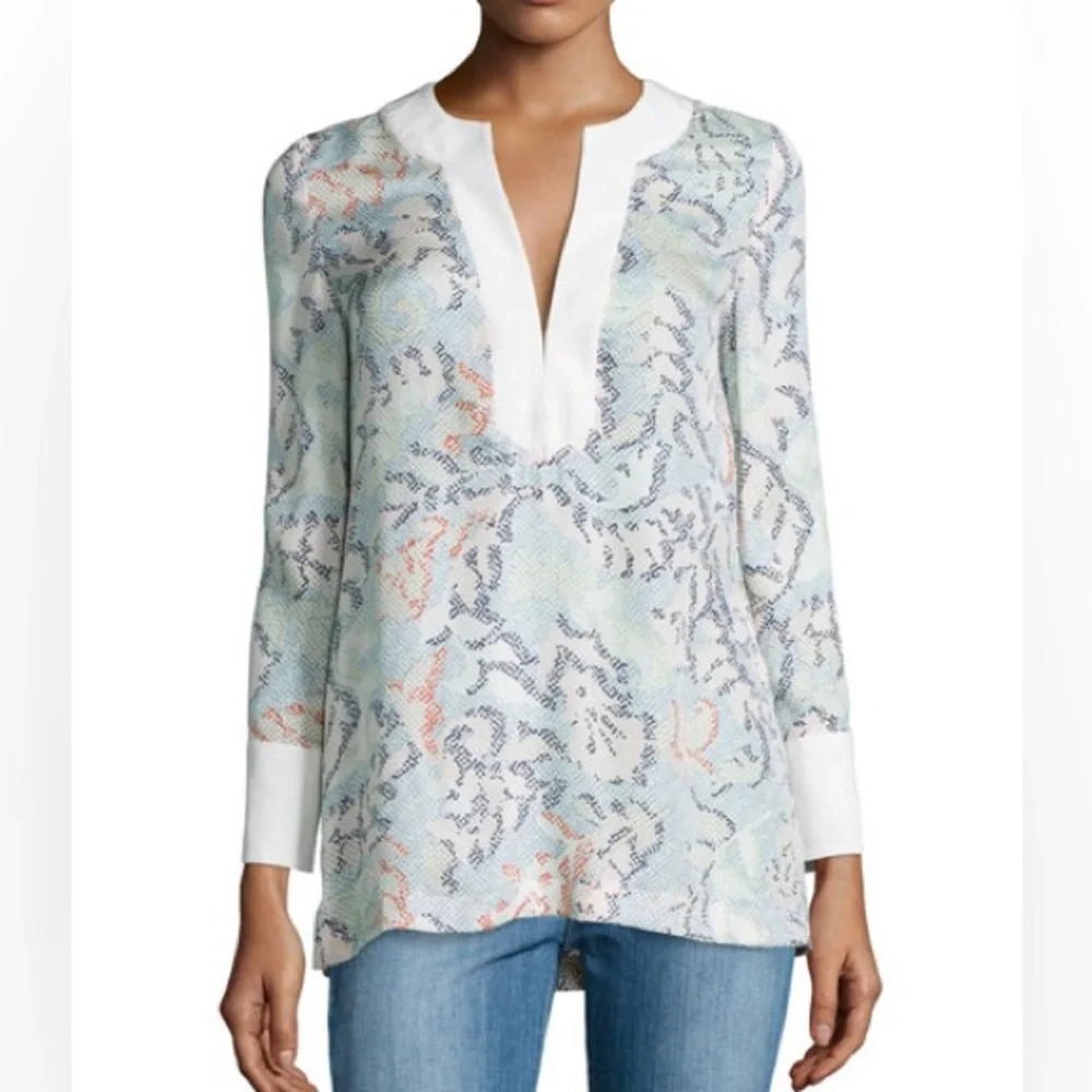 Tory Burch Dahlia Silk Jacquard Tunic size 2